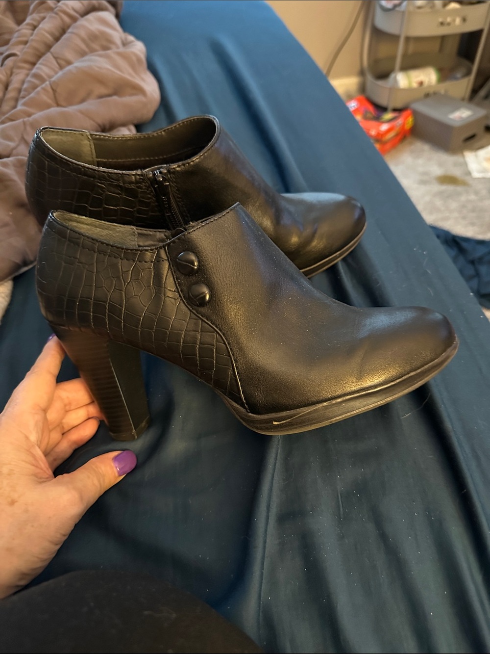Rialto Black Leather Ankle Booties with Side Zip Detail